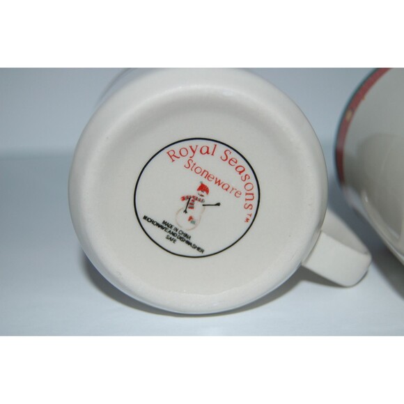 2 Royal Seasons Stoneware Snowmen Coffee Mug Cup Yellow Dot Retired Winter Theme - Picture 5 of 5